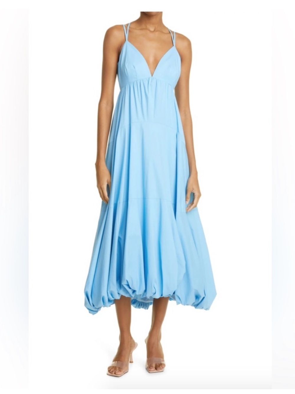 Cinq à Sept • Effie sky blue strappy maxi slip dress balloon hem • 6